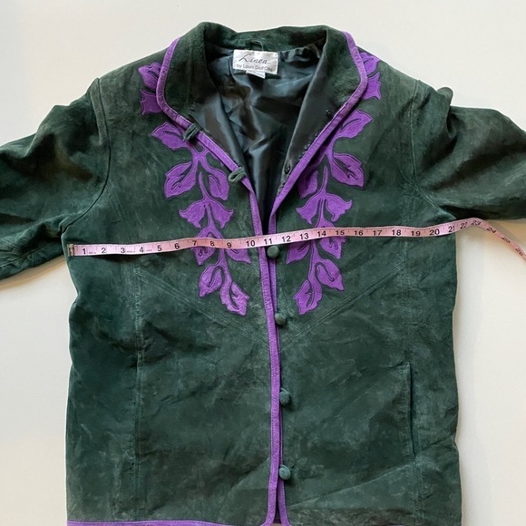 Vintage Linea By Louis Dell’Olio Green Floral Button Suede Leather Jacket Medium - Picture 4 of 8